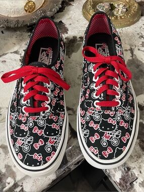 Vans Black Hello Kitty Canvas Sneakers with Red Laces